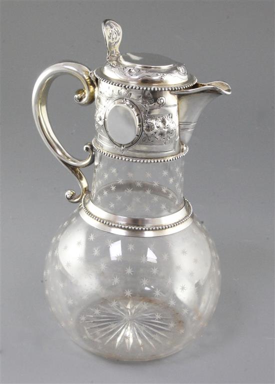 A Victorian silver mounted glass claret jug, height 260mm